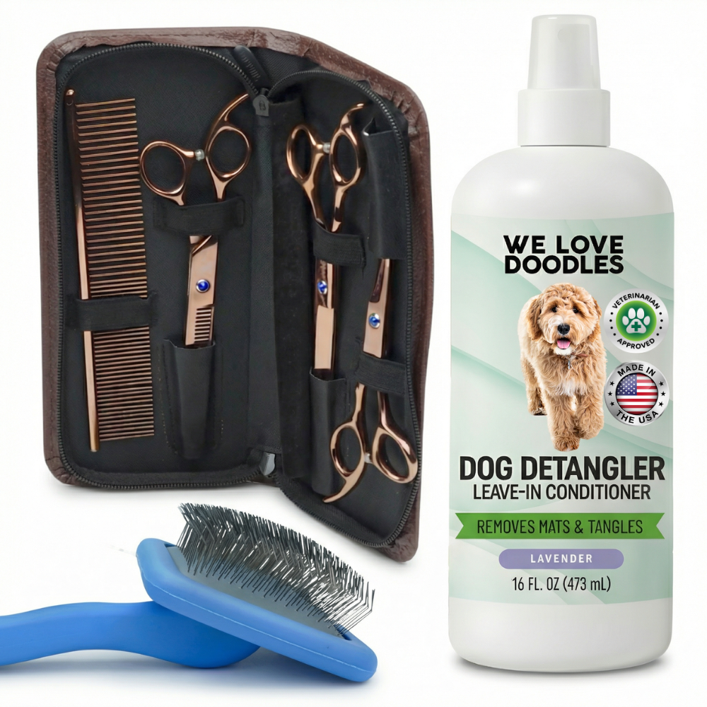 Ultimate Dog Grooming Kit | Slicker Brush, Scissors & Detangler