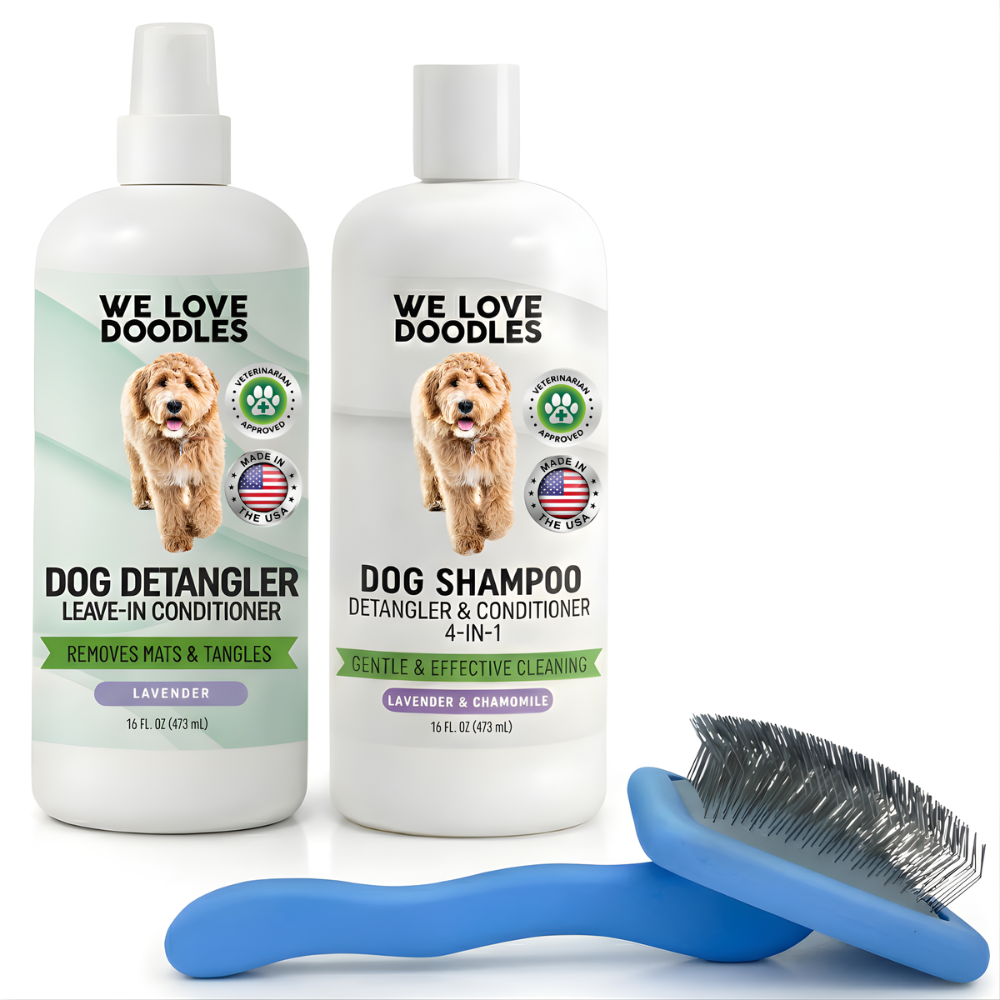 Dog Grooming Starter Kit - Brush, Shampoo & Detangler | We Love