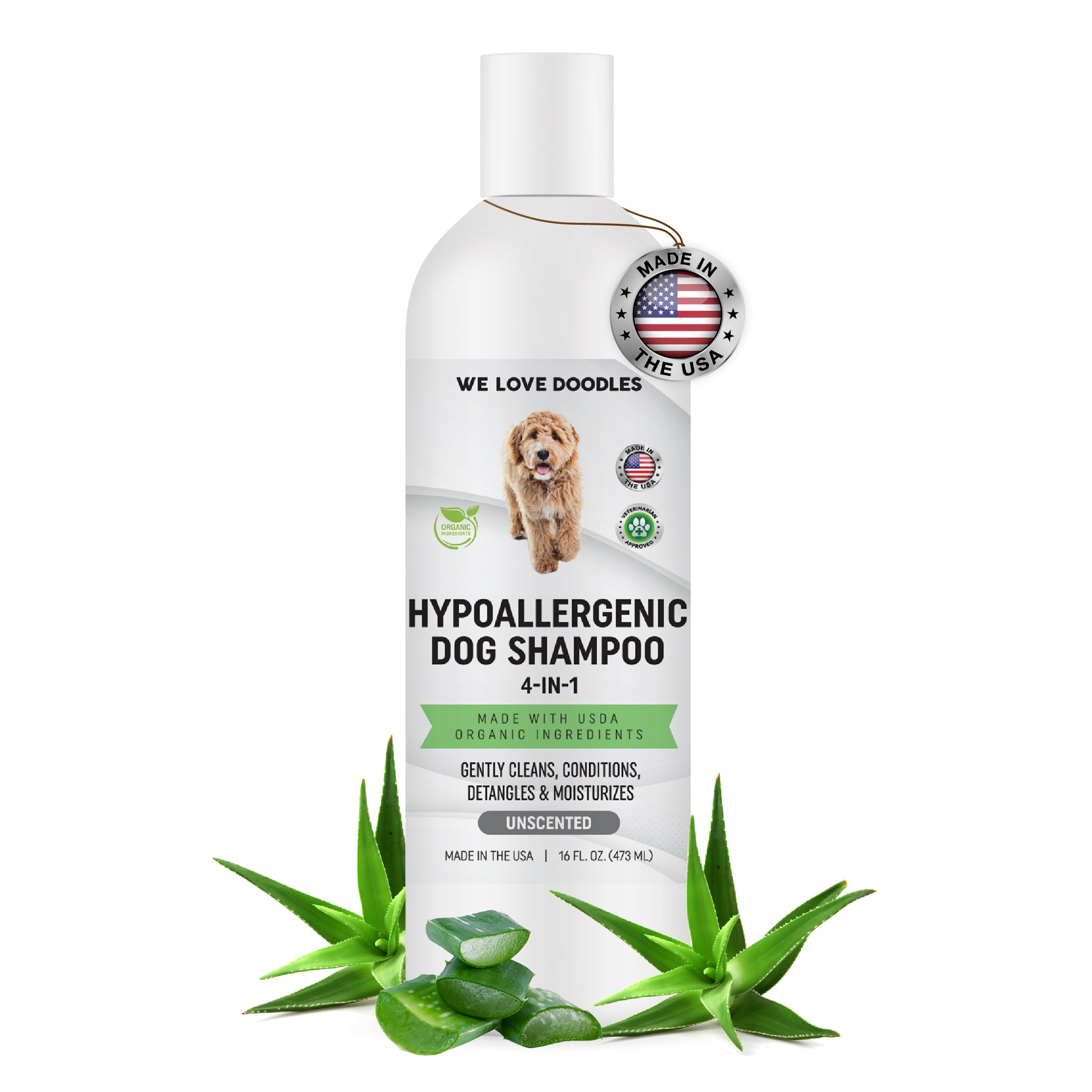 Hypoallergenic Dog Shampoo Conditioner and Detangler Made in USA Organic Ingredients Shampoo for Dogs with Sensitive Skin Allergies 16 oz