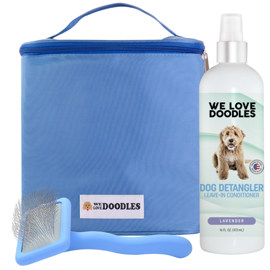 Slicker Brush & Detangler Spray Bundle & Dog Grooming Bag